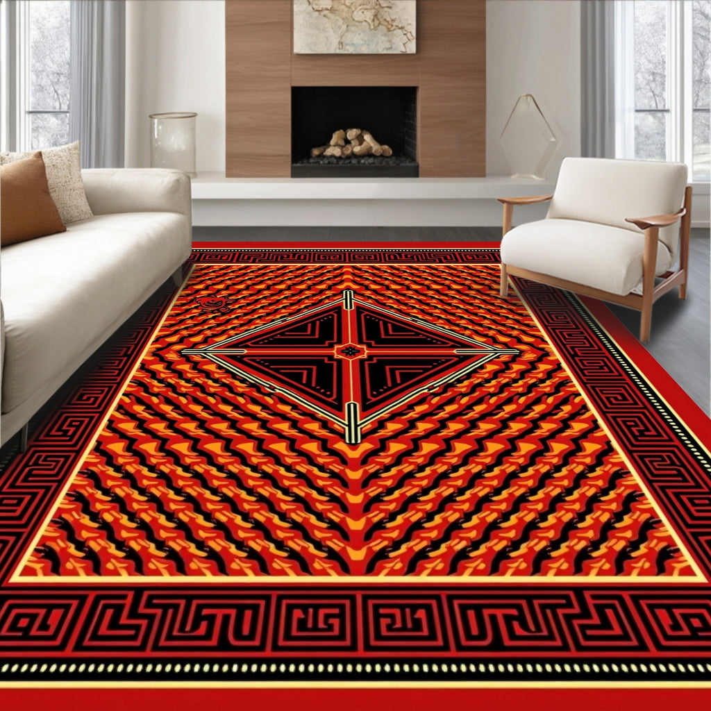Bold Geometric Tribal Fire Rug
