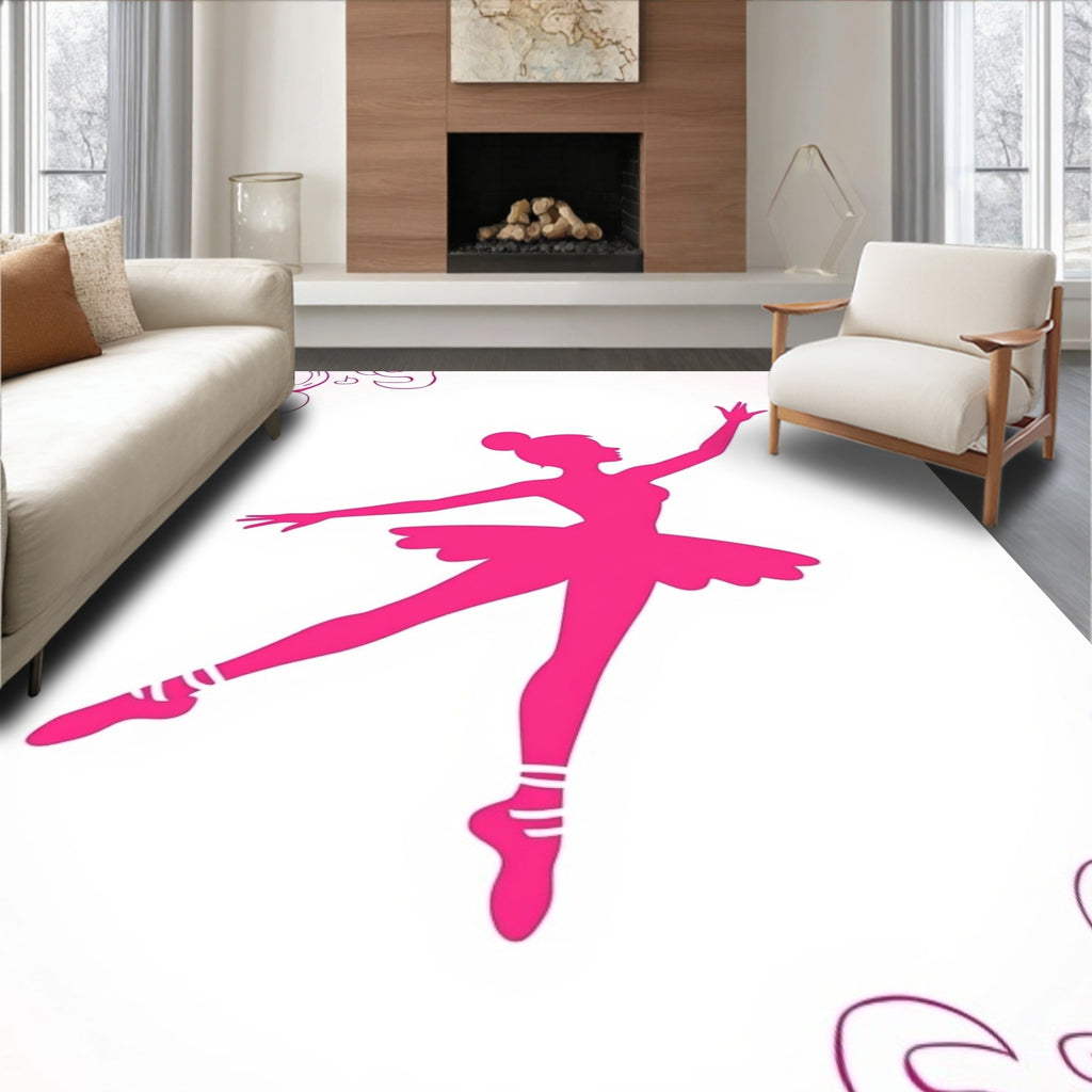 Pink Ballerina Silhouette Dance Pattern Rug