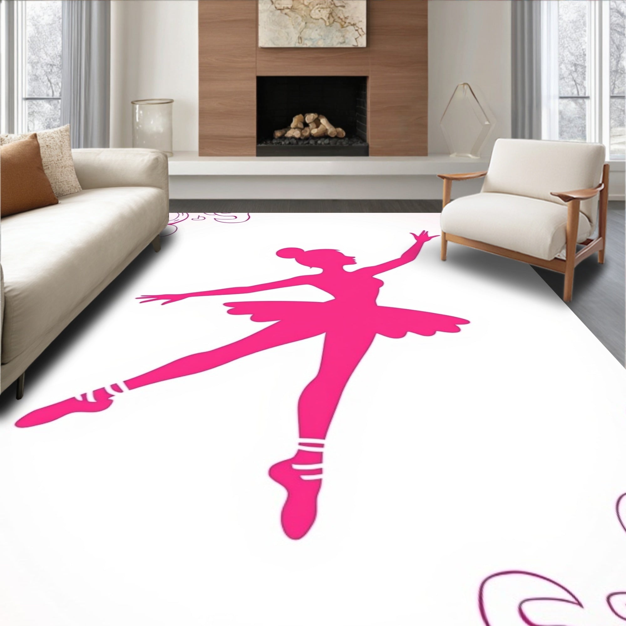 Pink Ballerina Silhouette Dance Pattern Rug