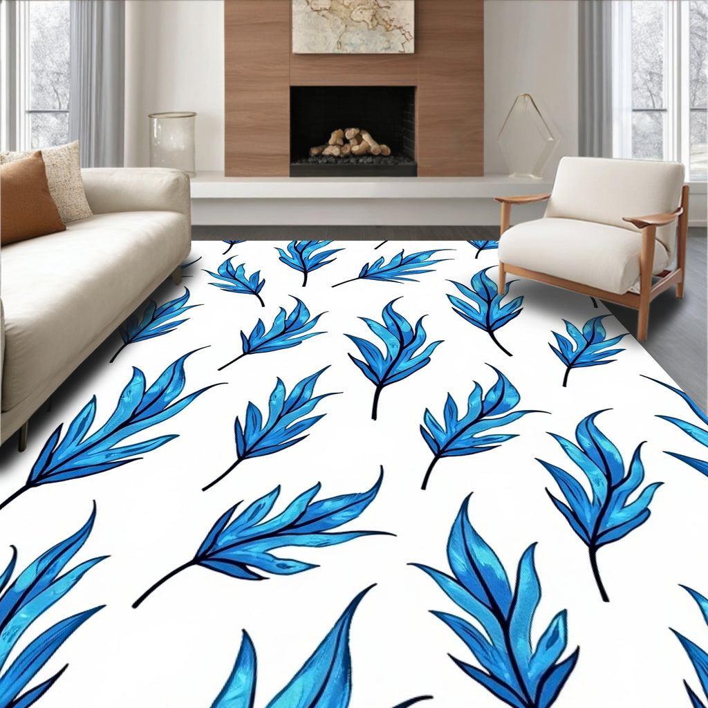 Cool Blue Leaf Pattern Rug