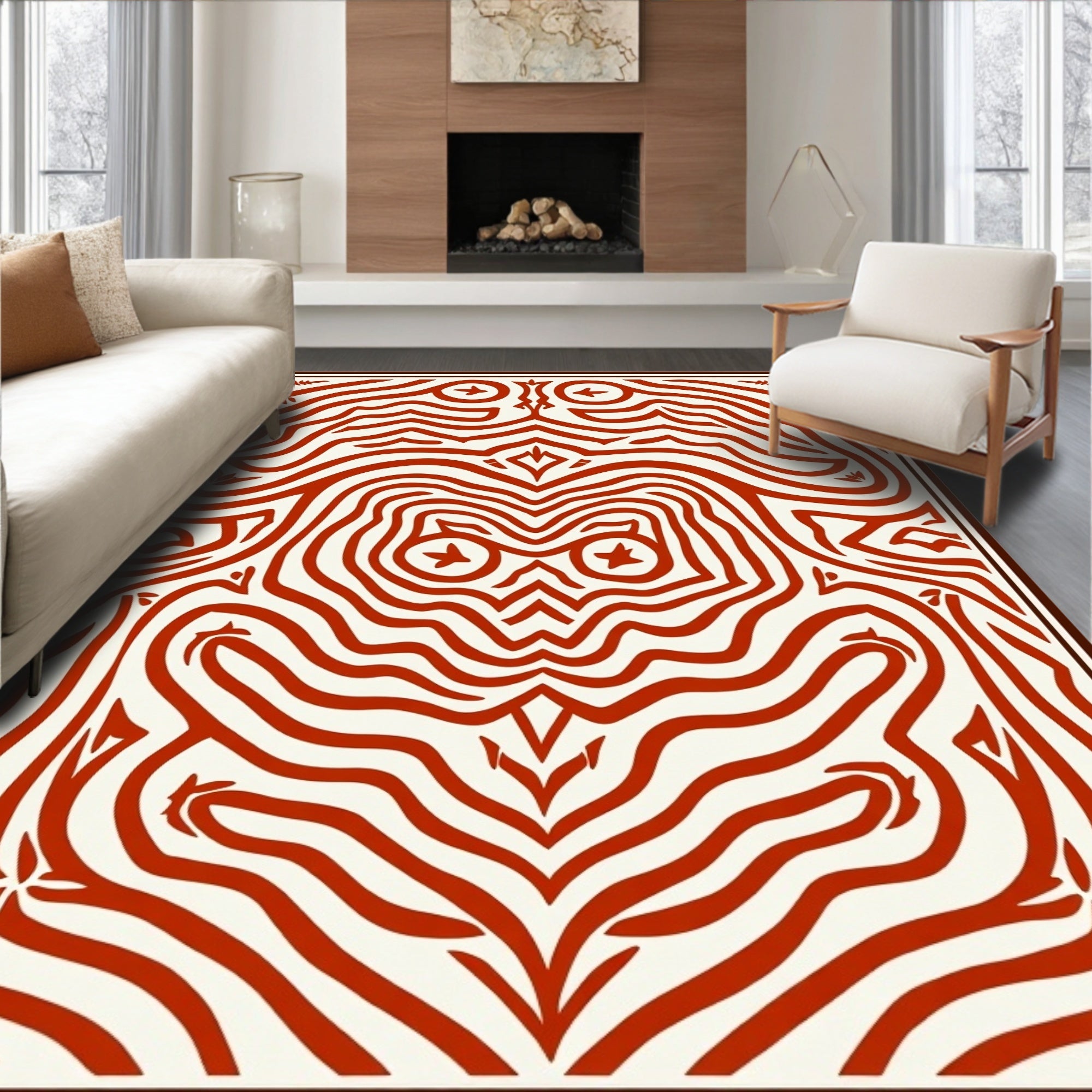 Abstract Red Swirls Face Design Rug