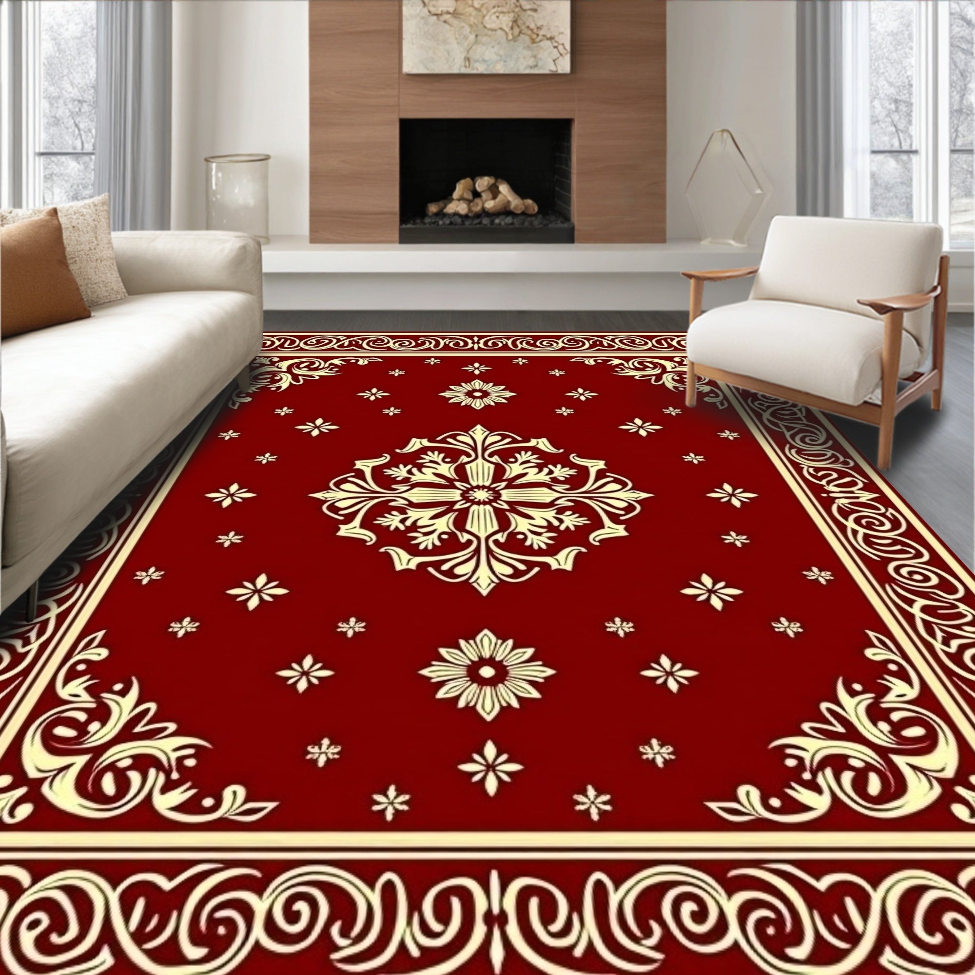 Antique Floral Border Red Rug