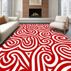 Crimson Curlicues Abstract Rug