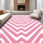 Pink White Geometric Maze Pattern Rug