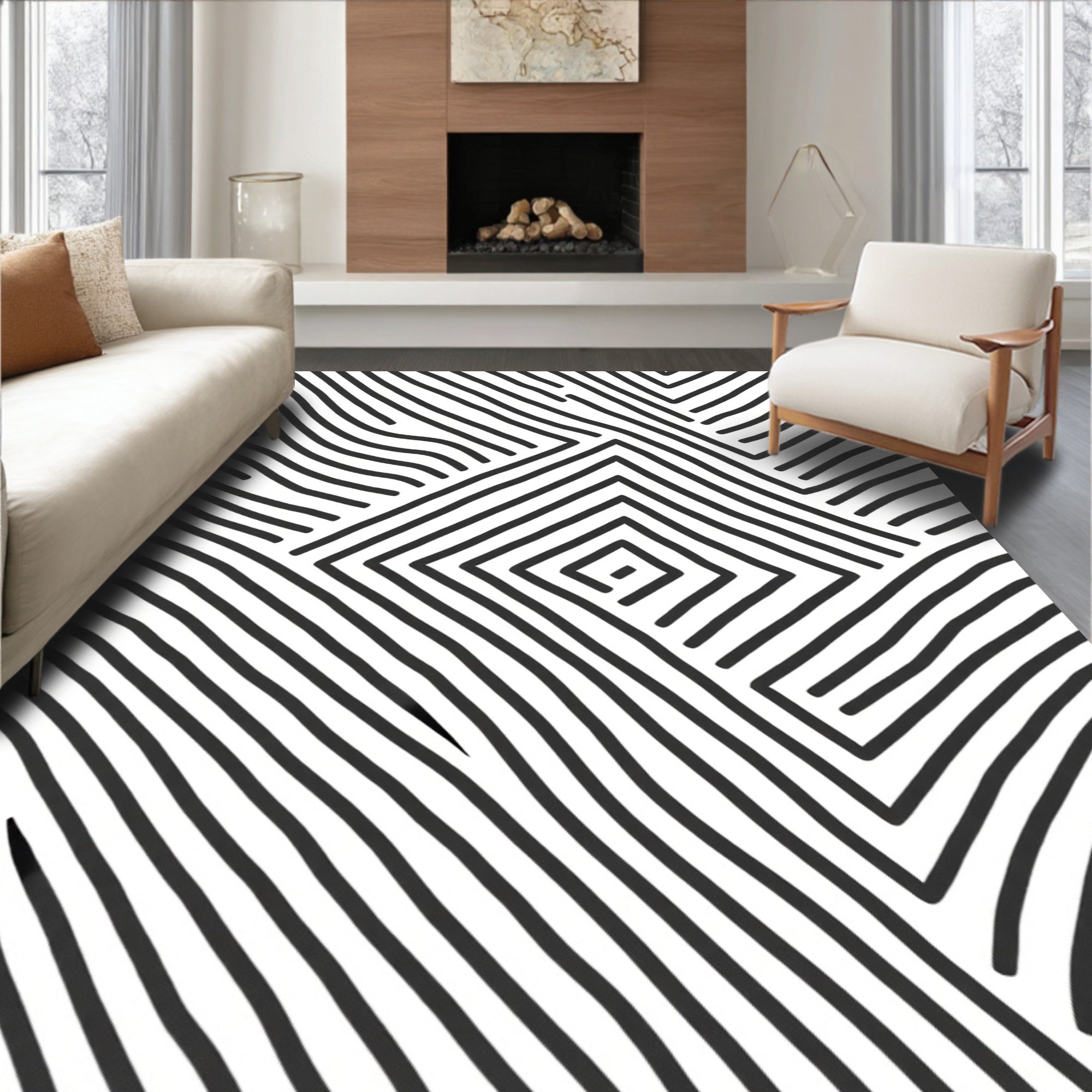 Geometric Wavy Stripe Abstract Rug