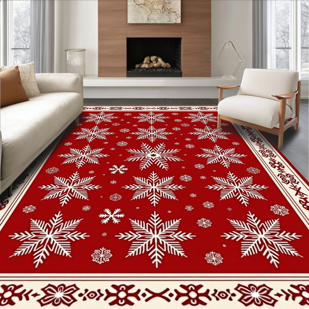 Red Snowflake Festive Pattern Rug