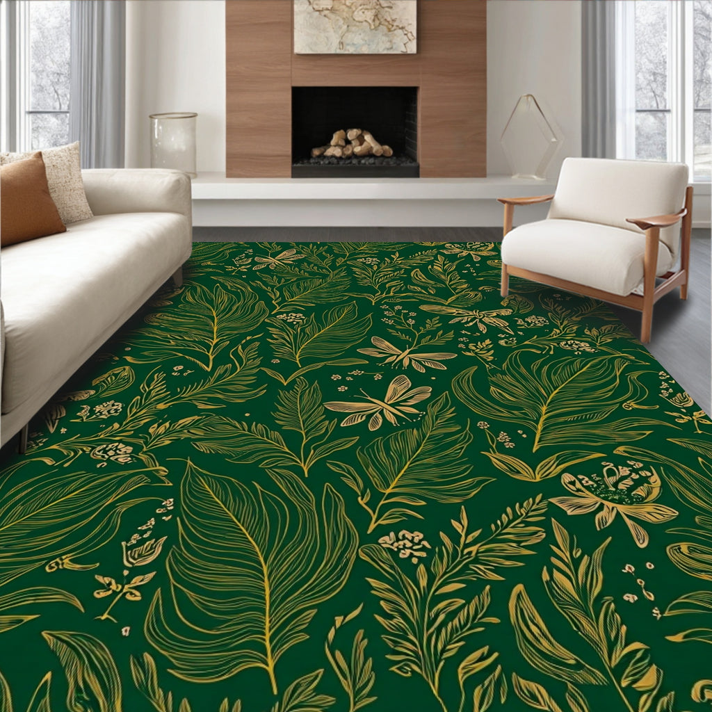 Golden Dragonfly Botanical Emerald Forest Rug