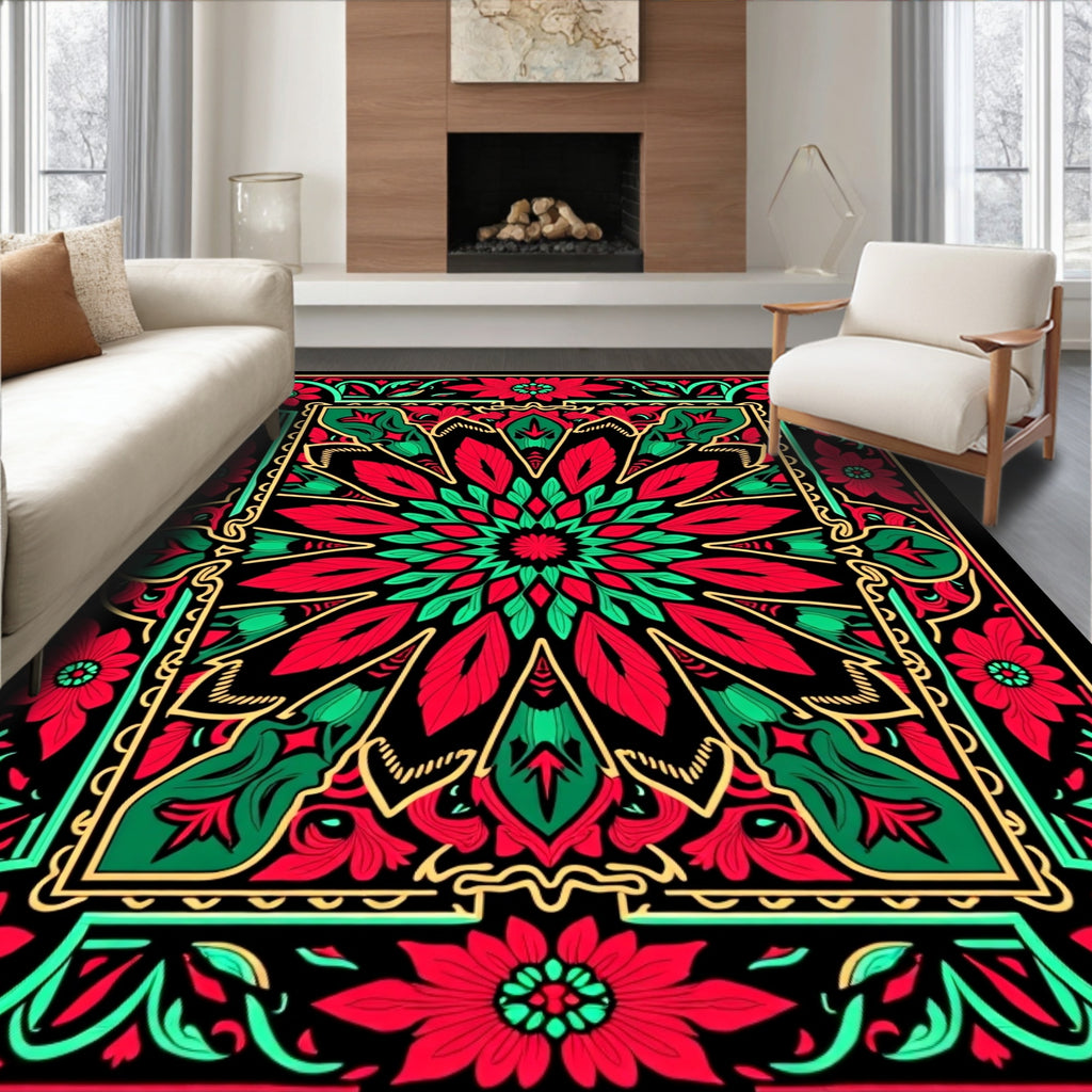 Vibrant Floral Medallion Frame Design Rug