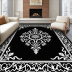 Ornate Floral Black White Design Rug