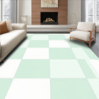Pale Green White Checkered Grid Rug