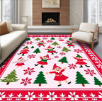 Festive Red Elf Christmas Tree Snowflakes Rug