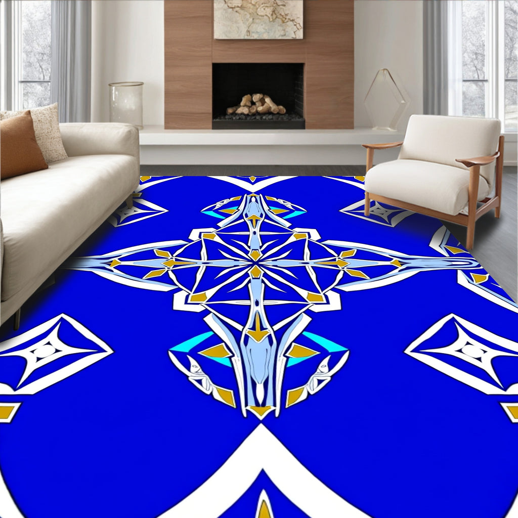 Vibrant Blue Geometric Abstract Pattern Rug