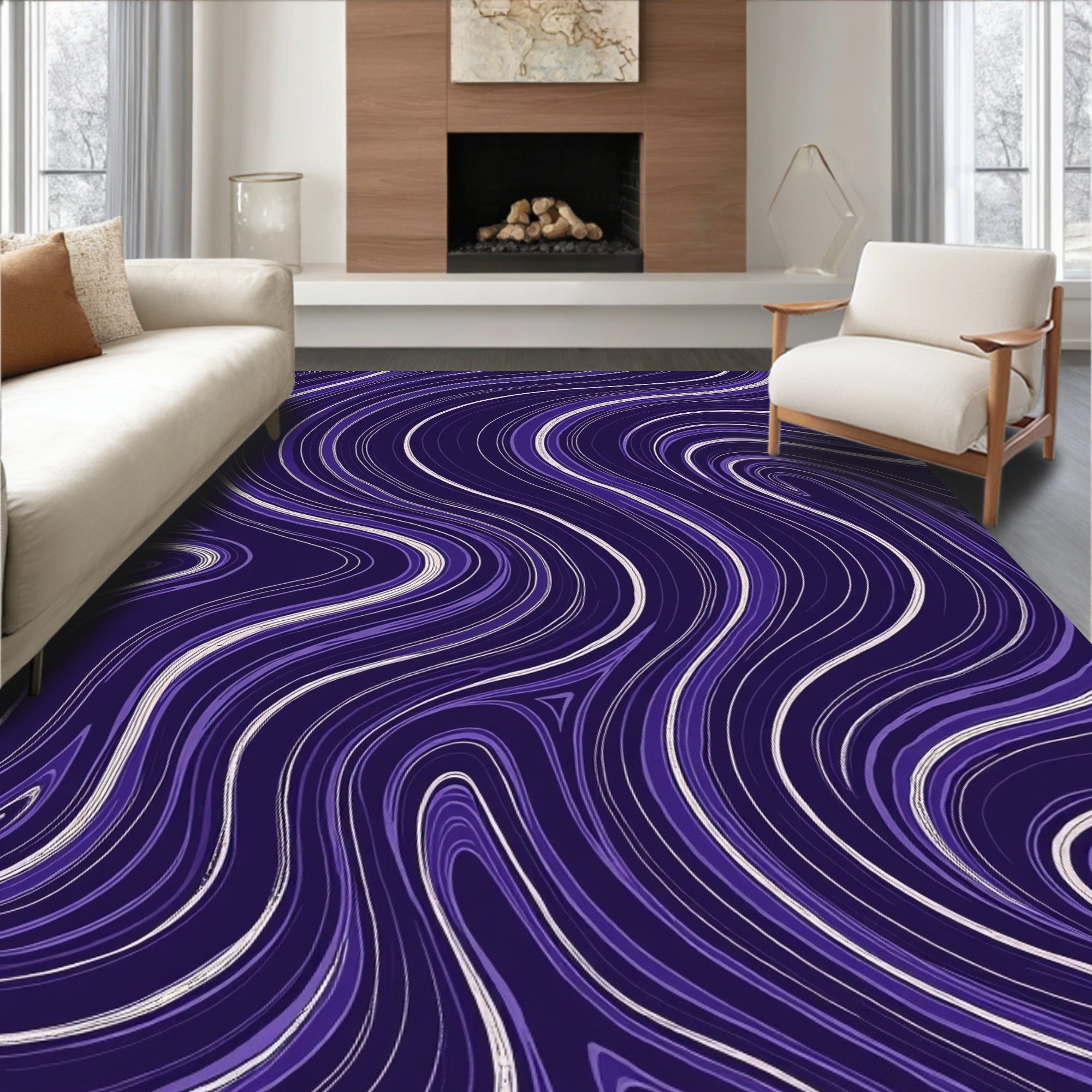Purple Swirling Line Abstract Design Rug