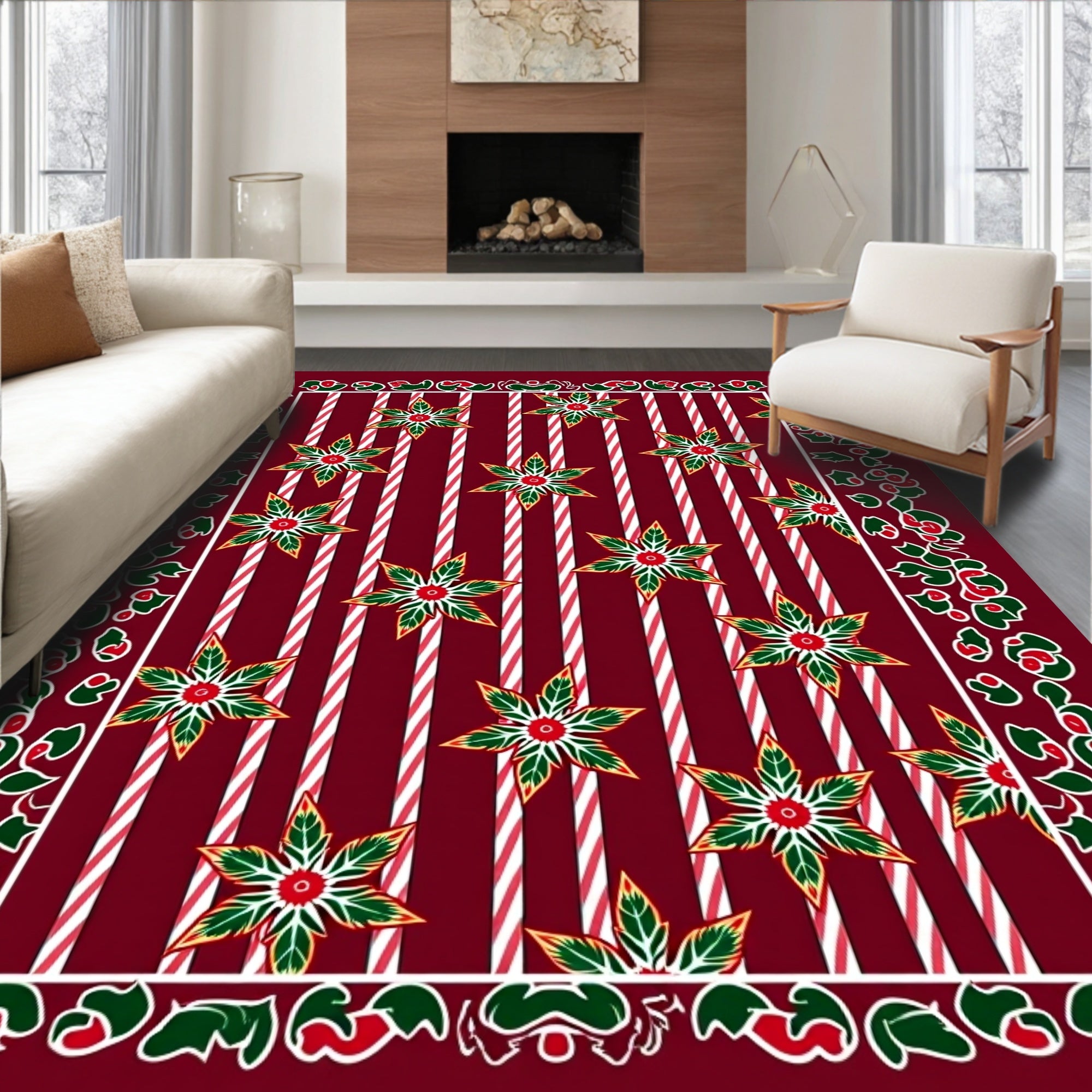 Striped Floral Pattern Rug