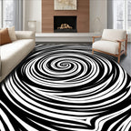 Black White Swirling Lines Rug