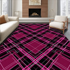 Geometric Pink Black Line Art Pattern Rug