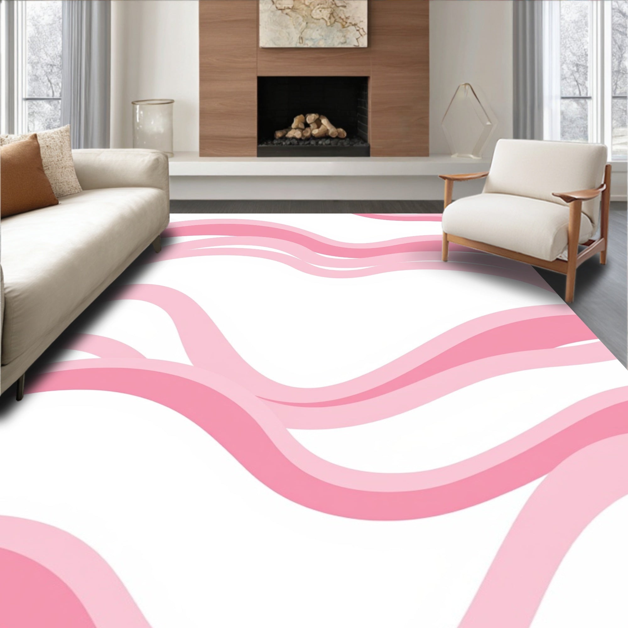 Soft Pink Wavy Stripes Design Rug