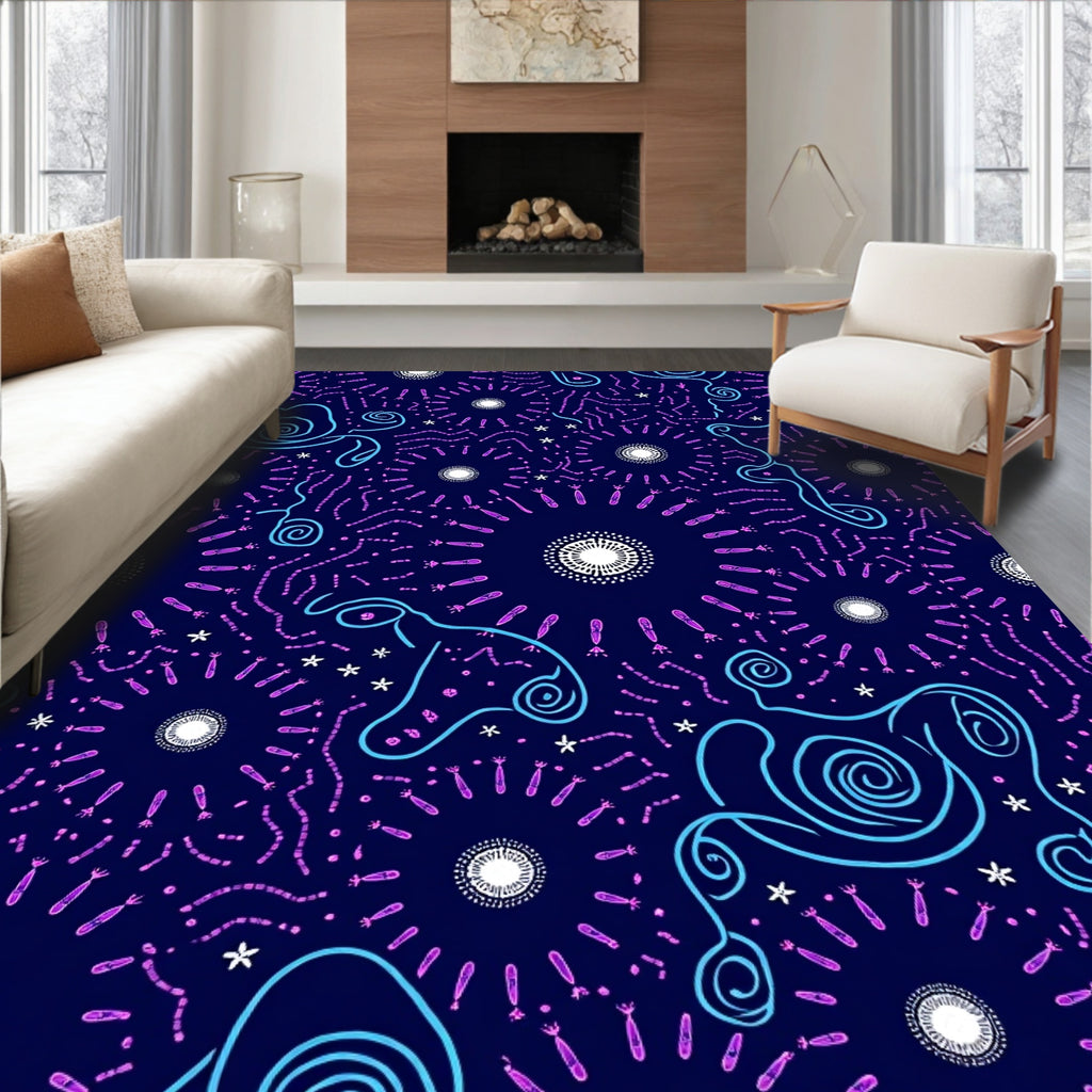 Whimsical Abstract Swirls Stars Rug