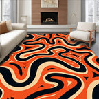 Retro Orange Black Swirls Design Rug