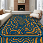 Abstract Swirls Blue Gold Pattern Rug