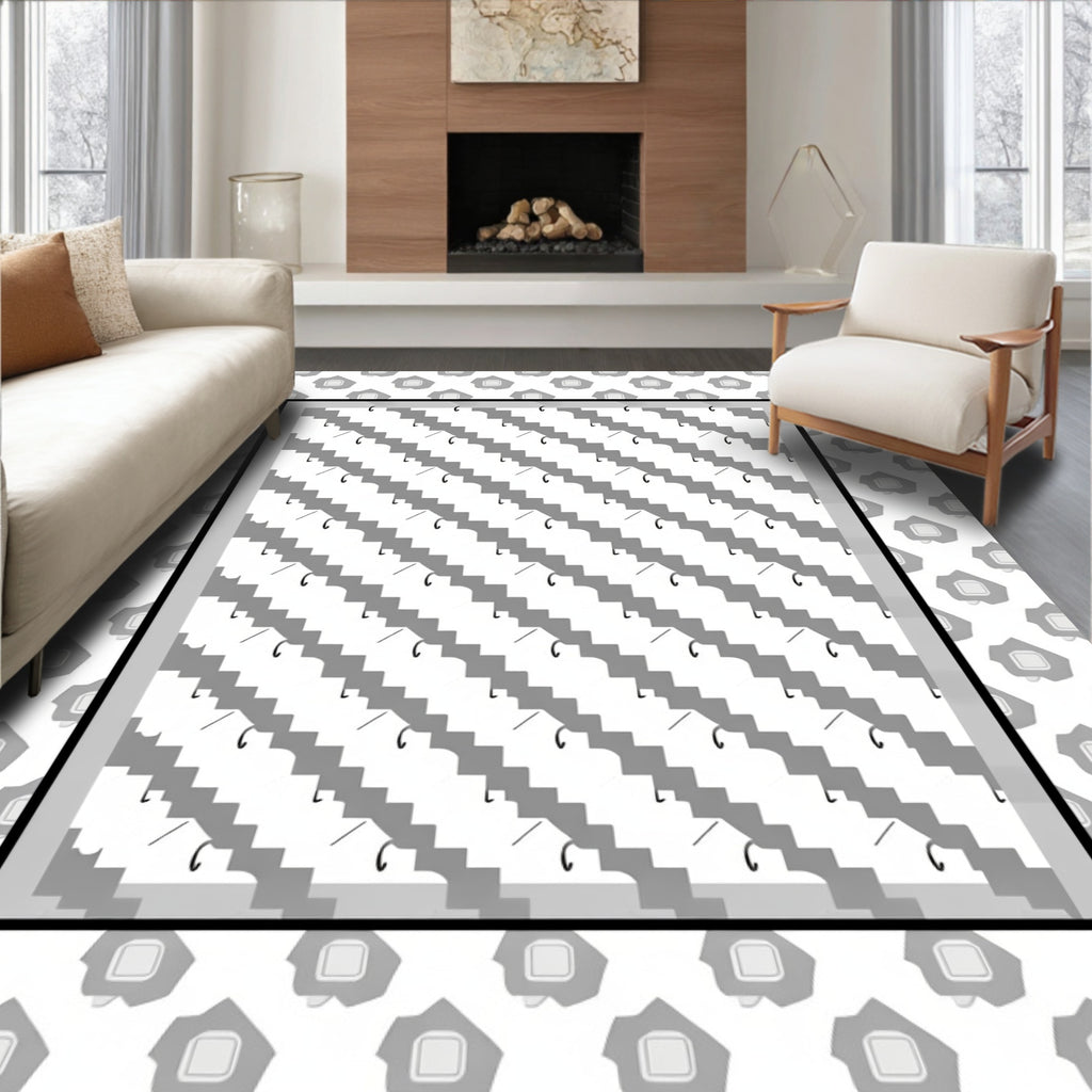 Grids and Dots Geometric Pattern Rug