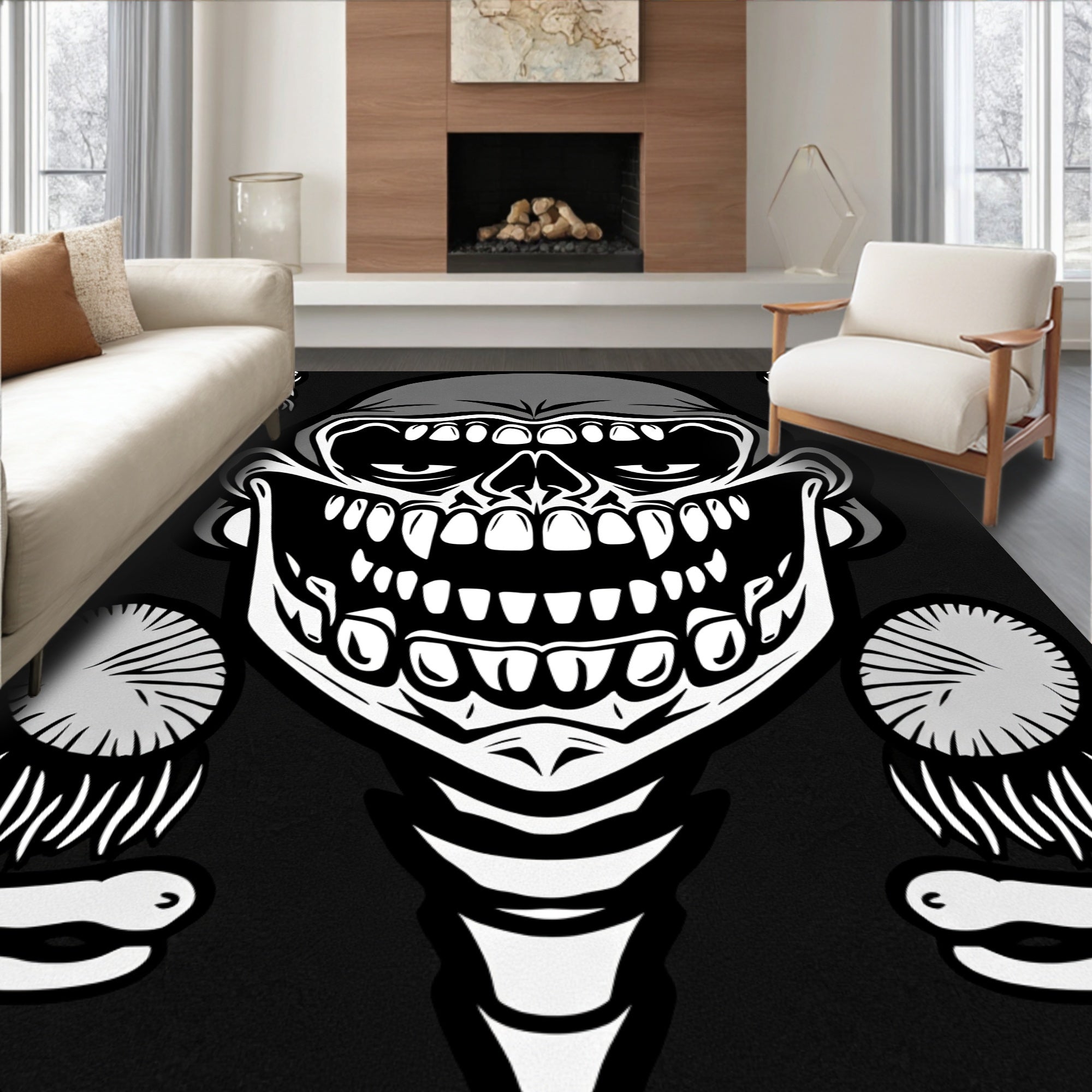 Grinning Skull With Fangs Pattern Rug