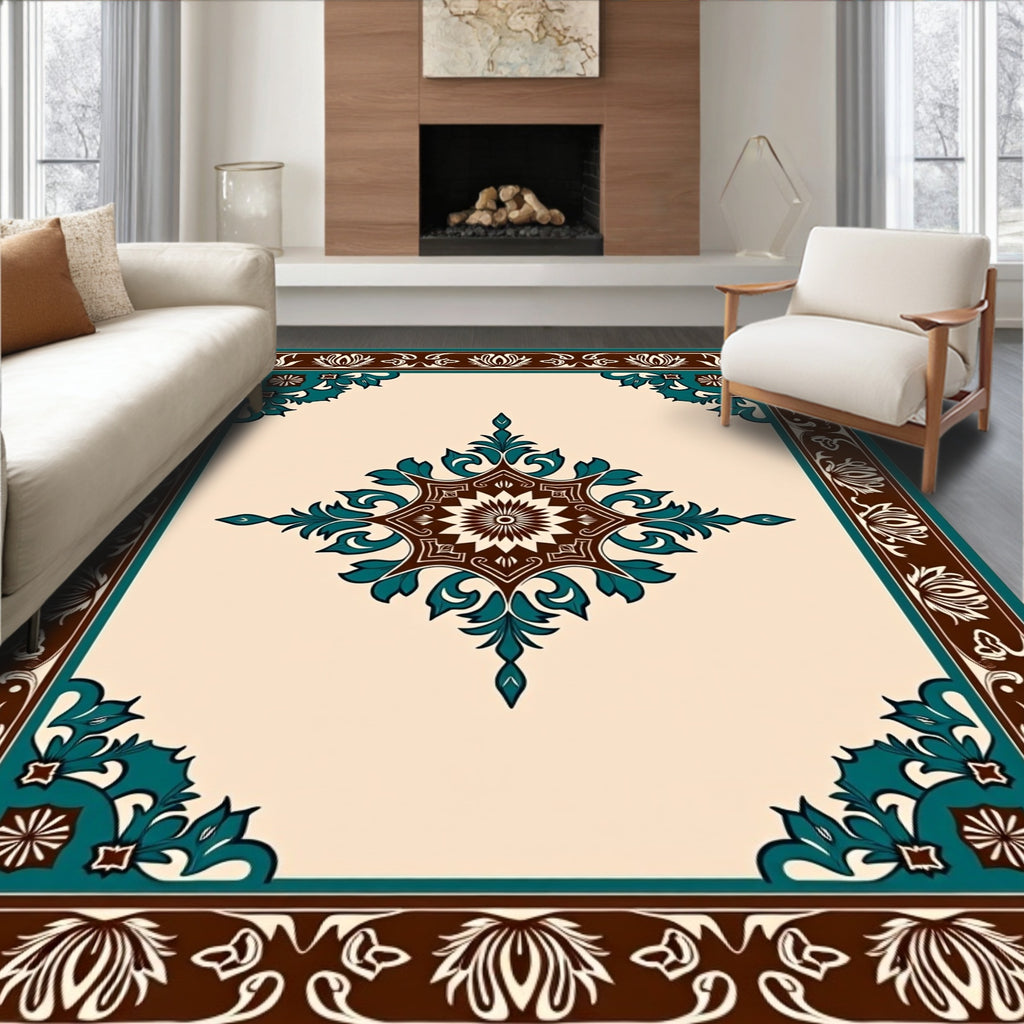 Classic Medallion Floral Border Design Rug