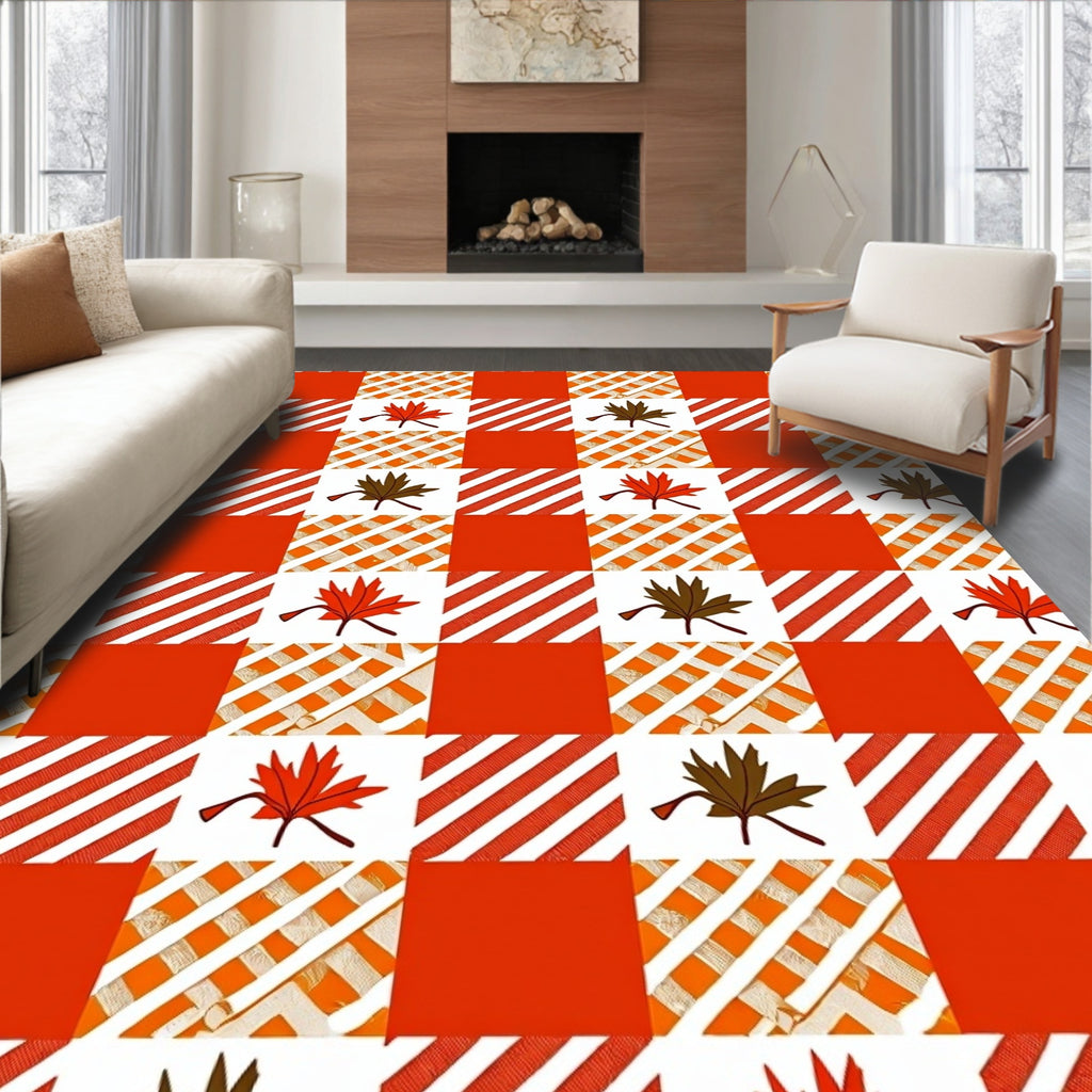 Gingham Maple Leaf Pattern Rug