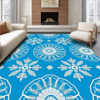 Bright Blue White Medallion Garden Rug