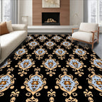 Ornate Blue Gold Damask Pattern Rug
