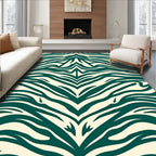 Teal Cream Zebra Stripe Pattern Rug