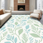 Soft Blue Green Leafy Vine Pattern Rug
