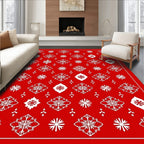 Red White Scandinavian Snowflake Pattern Rug
