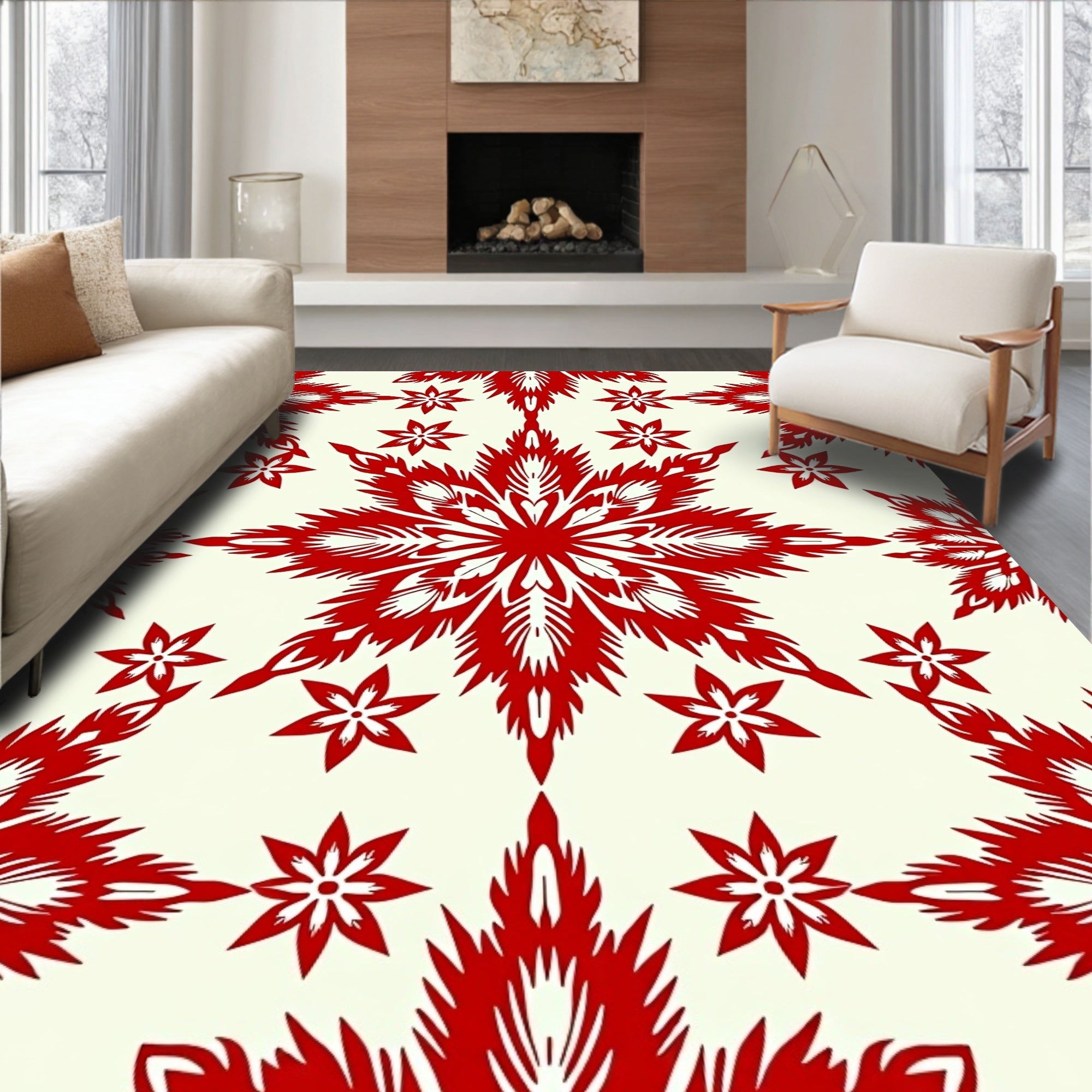 Red Floral Burst Medallion Design Rug