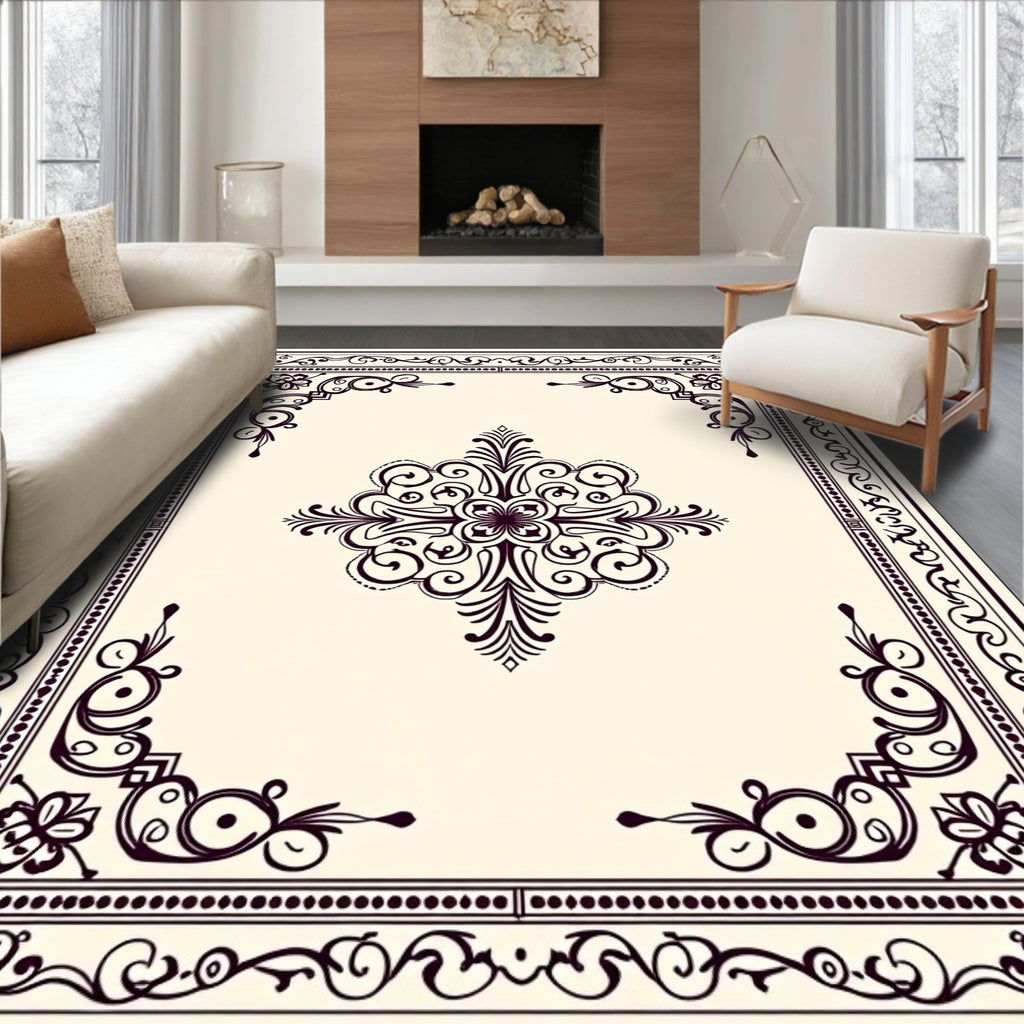 Elegant Dark Floral Scrollwork Pattern Rug