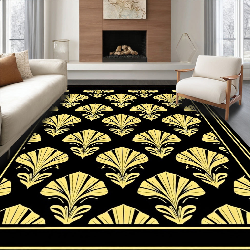 Golden Fan Motif Pattern Rug