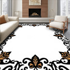 Ornate Black Gold Floral Scroll Rug