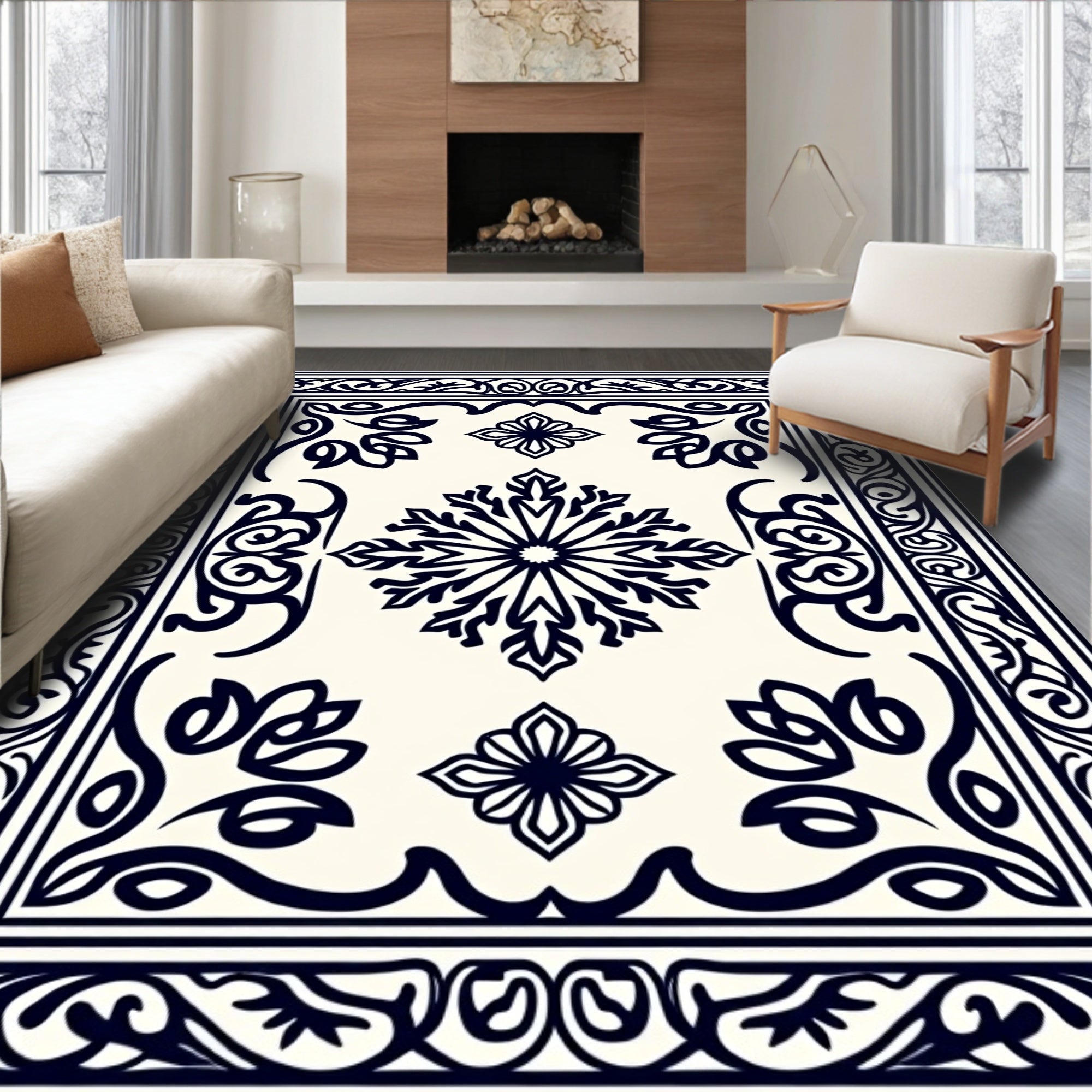 Ornate Floral Scrollwork Pattern Rug