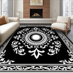 Classic Black White Floral Mandala Pattern Rug