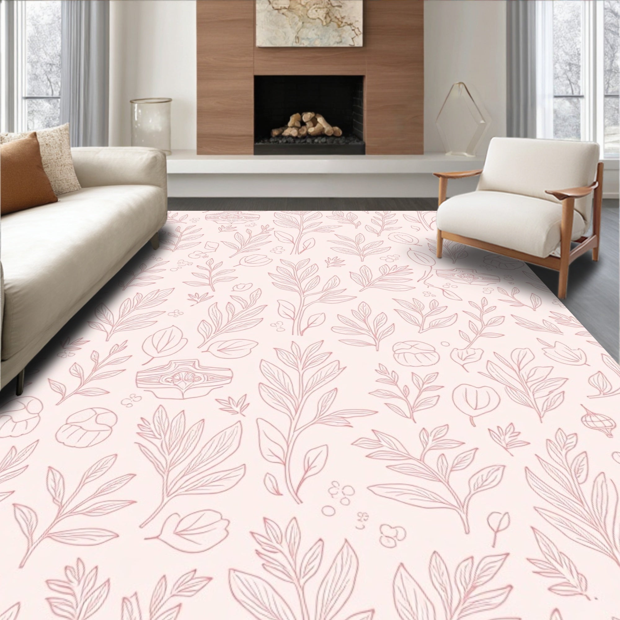 Blush Floral Outline Pattern Rug
