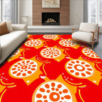 Vibrant Red Orange Mandala Abstract Pattern Rug