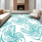 Turquoise Floral Continuous Line Pattern Rug