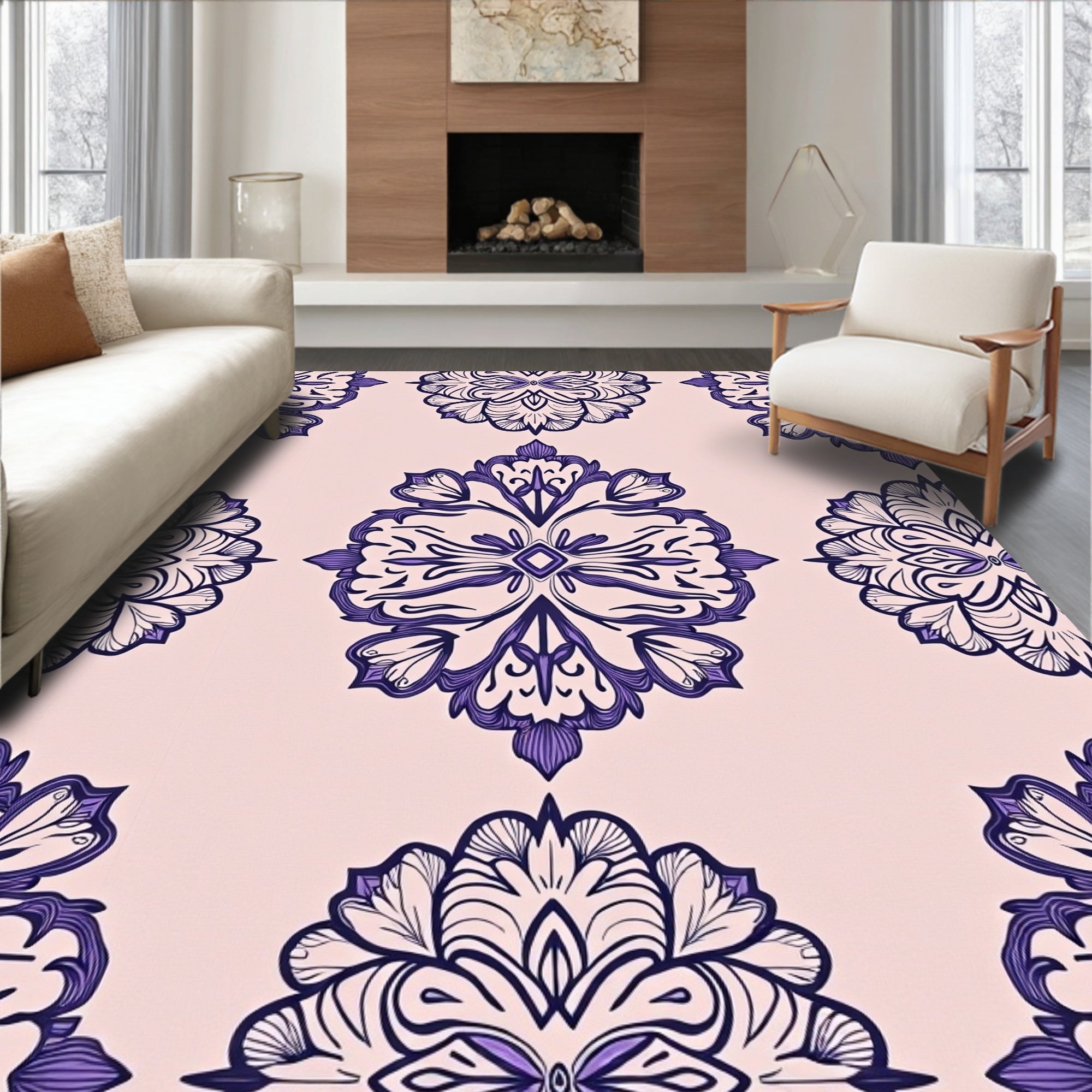 Intricate Violet Mandala Pattern Rug