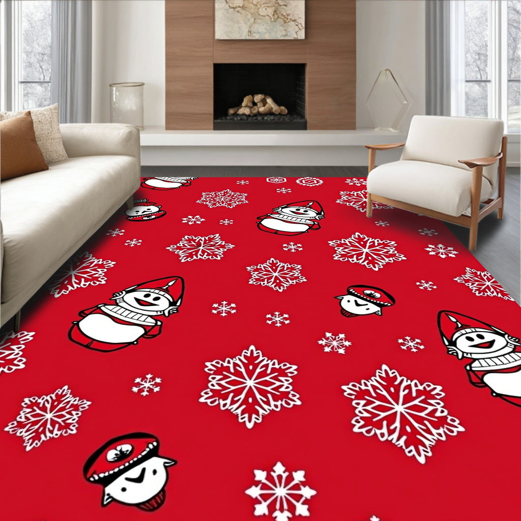 Charming Snowman Snowflake Pattern Design Rug