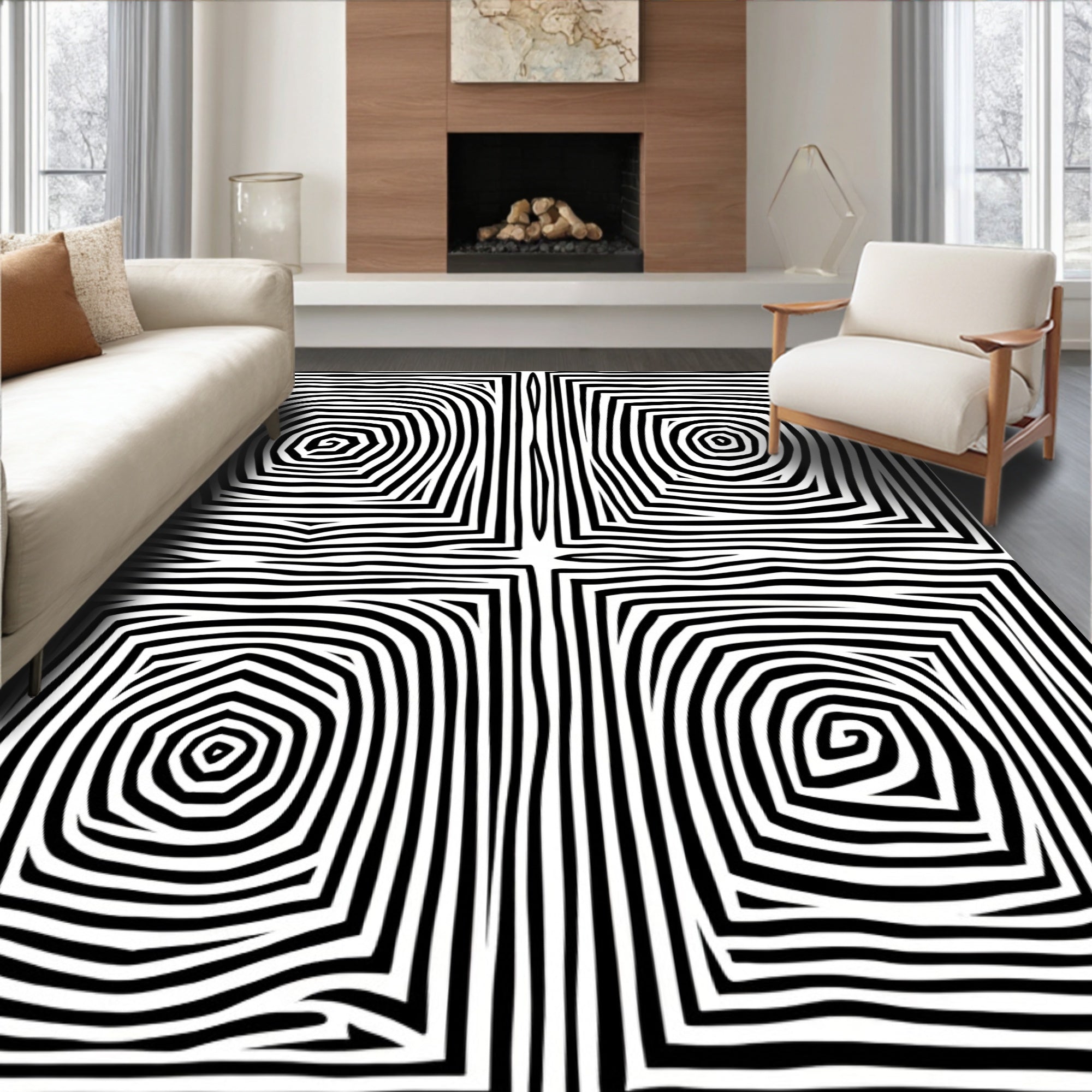 Four Squares Swirl Geometric Pattern Rug