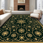 Gold Snowflake Forest Dark Green Rug