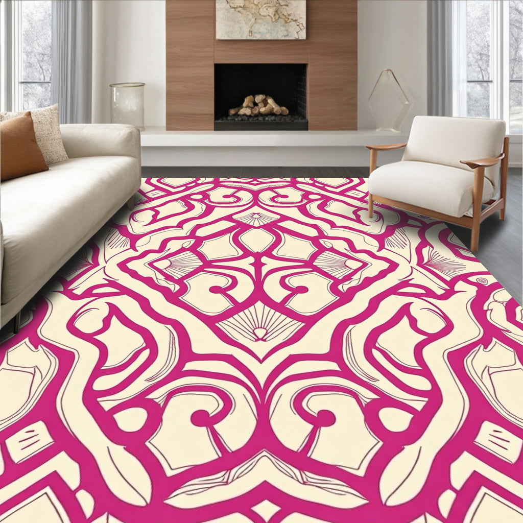 Vibrant Fuchsia Scrollwork Lattice Rug