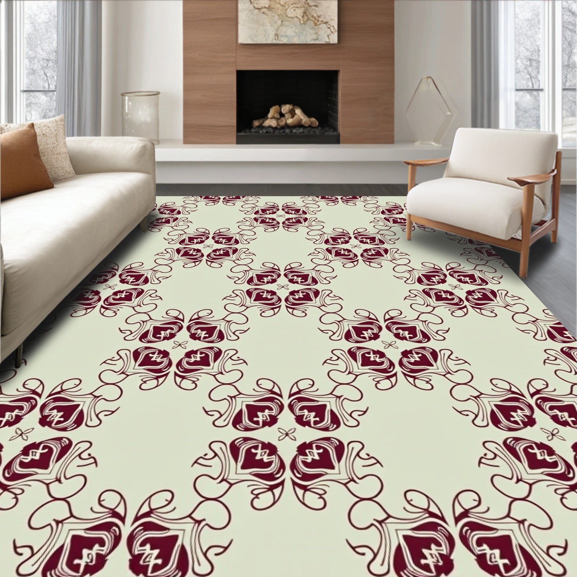 Ornate Vine Swirl Pattern Rug