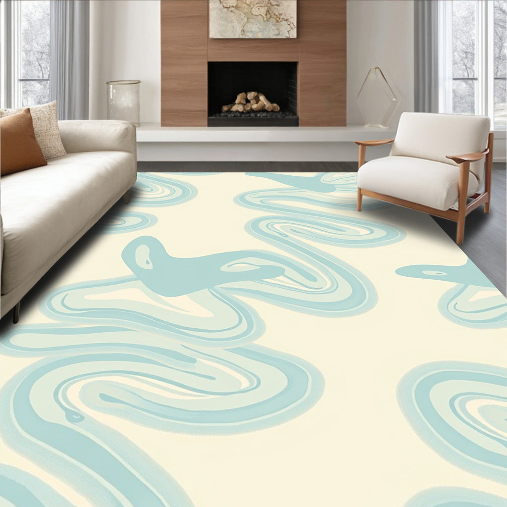 Serene Blue Wavy Pattern Rug