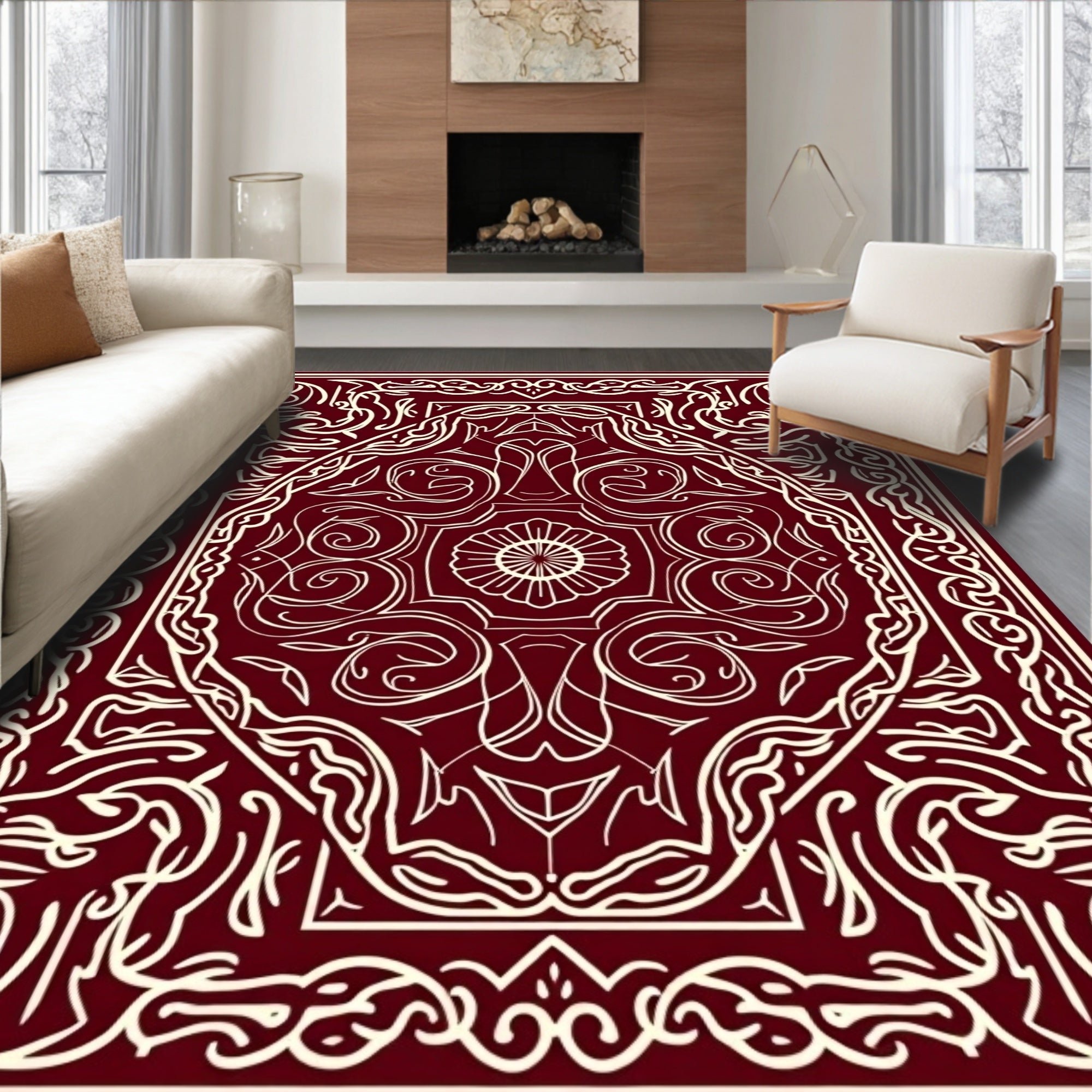 Intricate Burgundy Floral Design Rug